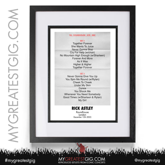 Rick Astley - London - December 12th 2023 Recreated Setlist Poster