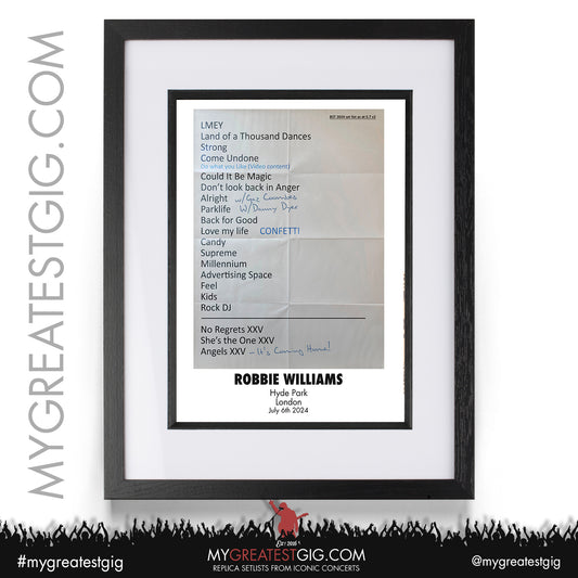 Robbie Williams - BST Hyde Park - July 6th 2024 Replica Setlist Poster