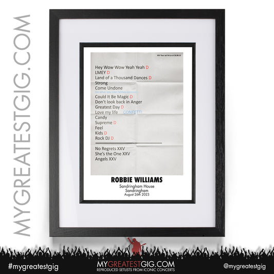 Robbie Williams - Sandringham - August 26th 2023 Recreated Setlist Poster