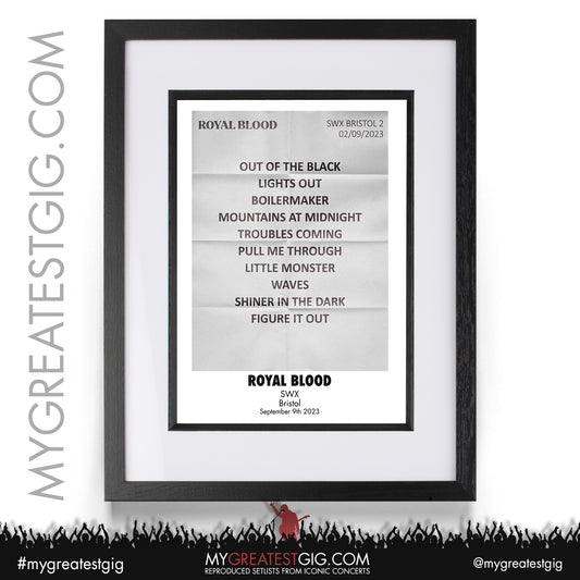 Royal Blood - Bristol - September 9th 2023 Recreated Setlist Poster