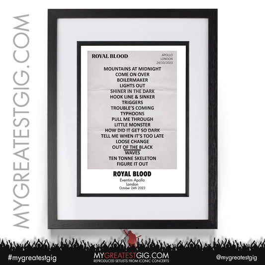 Royal Blood - London - October 24th 2023 Recreated Setlist Poster