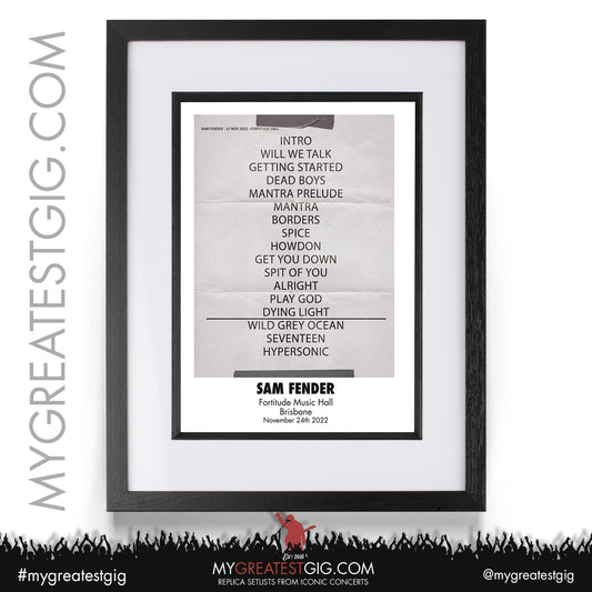 Sam Fender - Brisbane - November 22nd 2022 Replica Setlist Poster