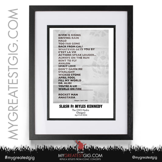 Slash Ft Myles Kennedy - Glasgow - April 3rd 2024 Recreated Set List Poster