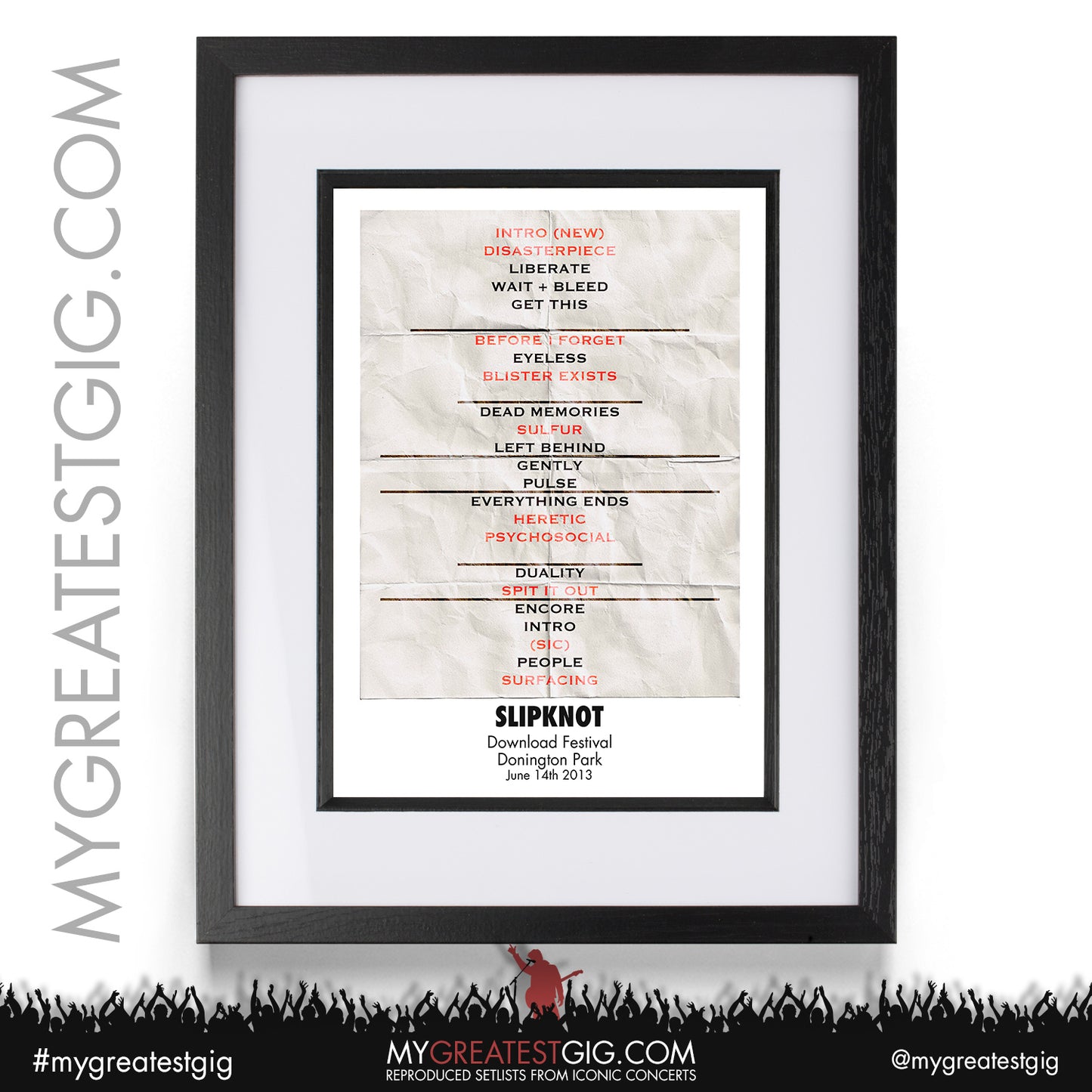 Slipknot - Download Festival - June 14th 2013 Recreated Setlist Poster