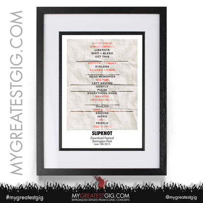 Slipknot - Download Festival - June 14th 2013 Recreated Setlist Poster