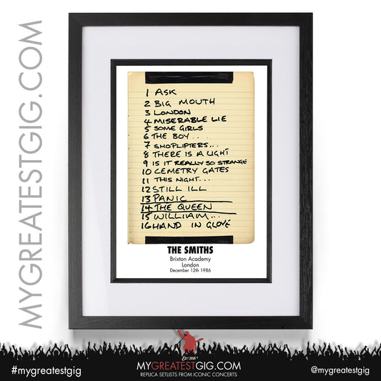 The Smiths - London - Dec 12th 1986 Recreated Set List Poster