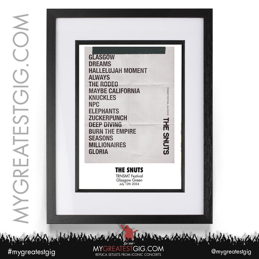 The Snuts - TRNSMT Festival - July 12th 2024 Replica Setlist Poster