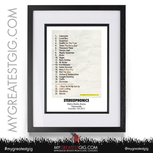 Stereophonics - Newcastle - November 16th 2013 Recreated Setlist Poster