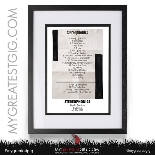 Stereophonics - Swansea - July 31st 1999 Recreated Setlist Poster