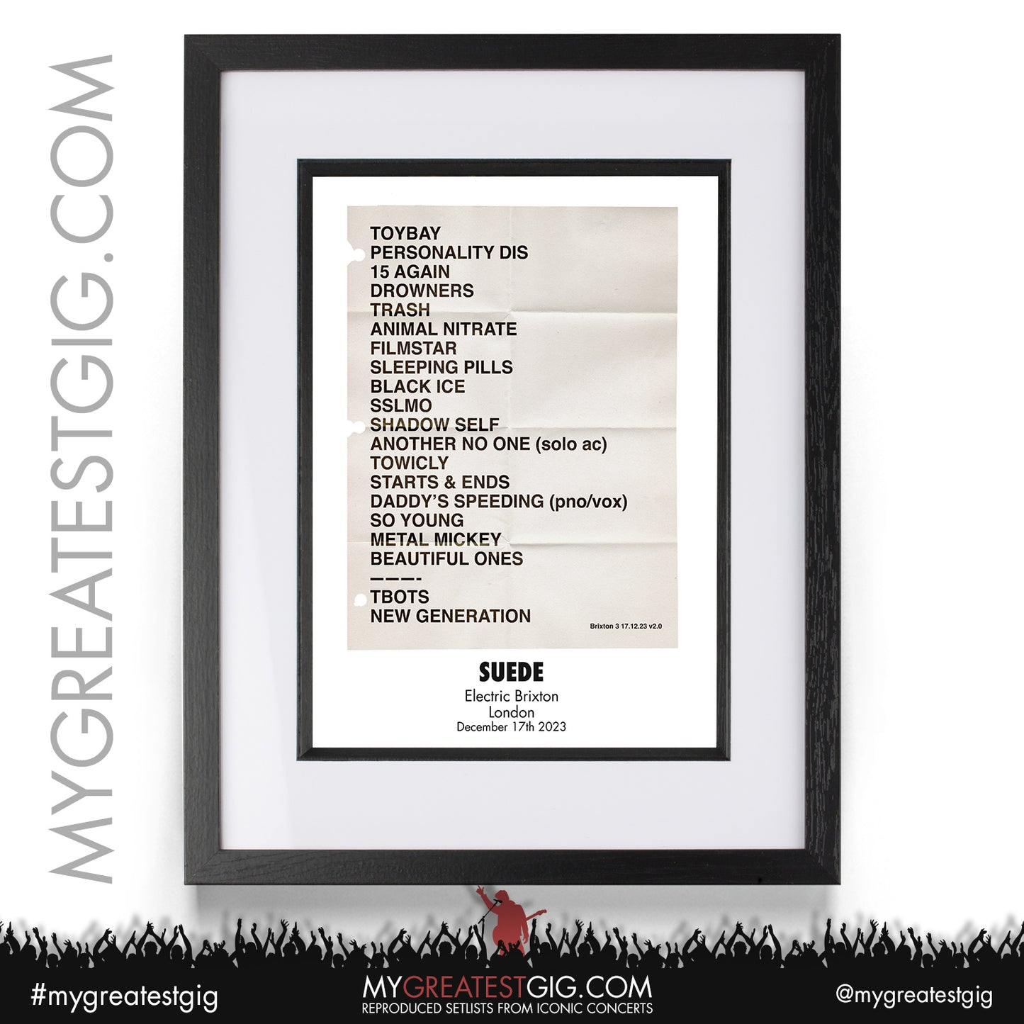 Suede - London - December 17th 2023 Recreated Setlist Poster