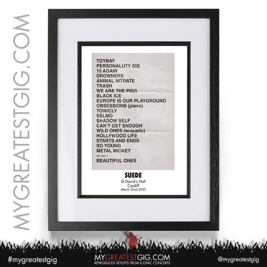 Suede - Cardiff - March 22nd 2023 Recreated Setlist Poster