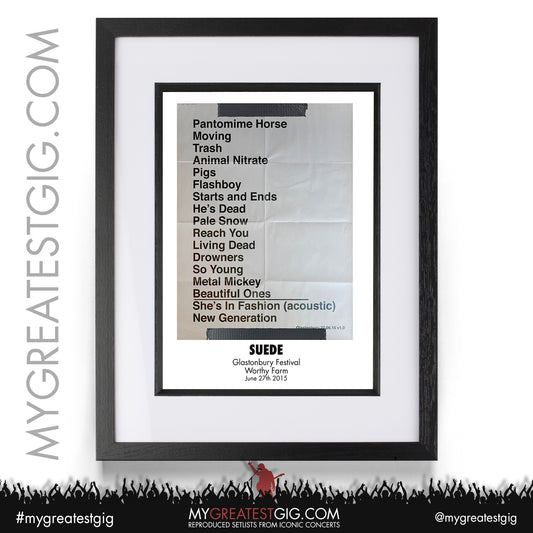 Suede - Glastonbury Festival - June 27th 2015 Recreated Setlist Poster