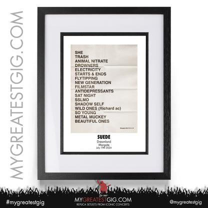 Suede - Margate - July 19th 2024 Replica Setlist Poster