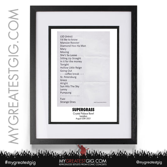 Supergrass - London - August 20th 2021 Recreated Setlist Poster