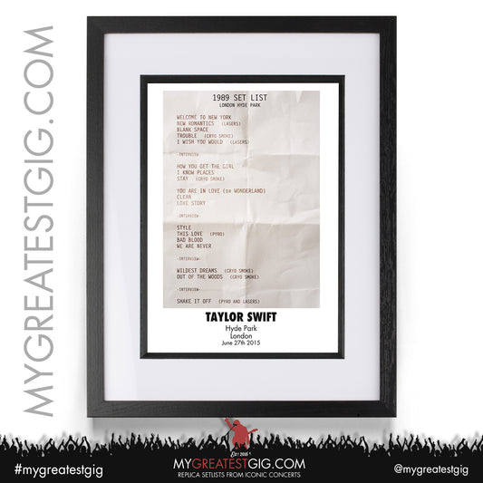 Taylor Swift - London - June 27th 2015 Replica Setlist Poster