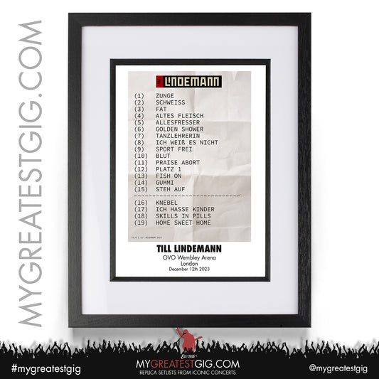 Till Lindemann - London - December 12th 2023 Replica Setlist Poster