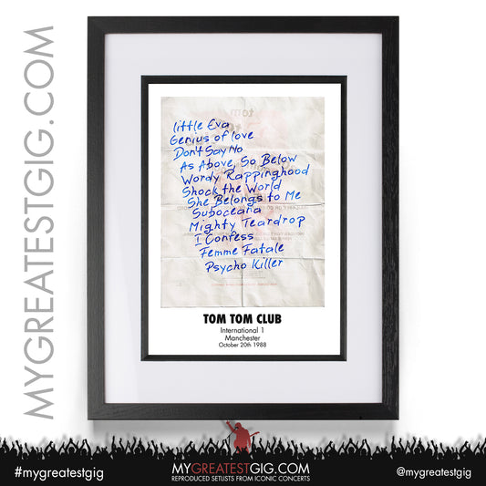 Tom Tom Club - Manchester - October 20th 1988 Recreated Setlist Poster