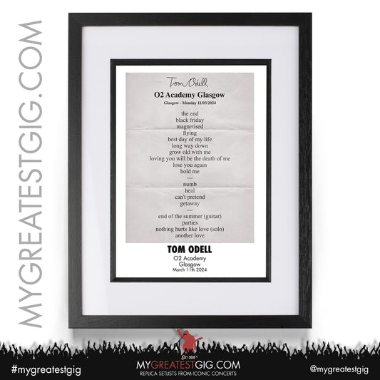 Tom Odell - Glasgow - March 11th 2024 Replica Setlist Poster