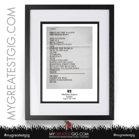 U2 - London - August 12th 1993 Recreated Setlist Poster