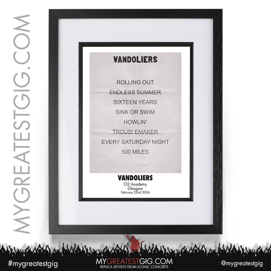 Vandoliers - Glasgow - February 22nd 2024 Replica Setlist Poster