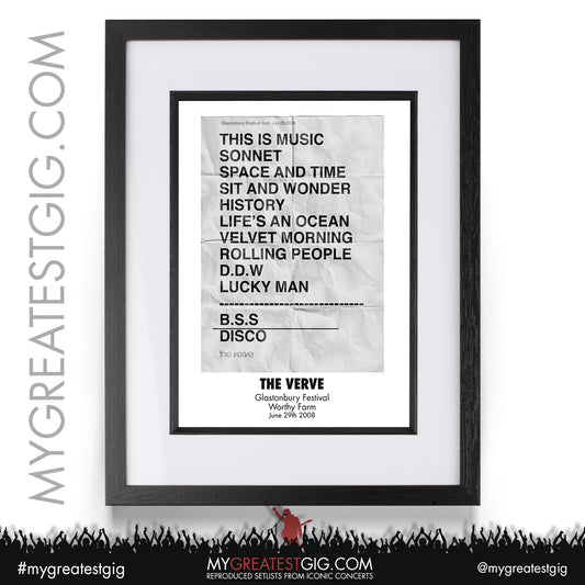 The Verve - Glastonbury Festival - June 29th 2008 Recreated Setlist Poster