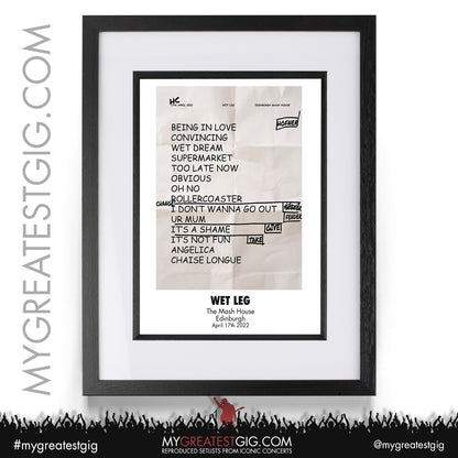 Wet Leg - Edinburgh - April 17th 2022 Recreated Setlist Poster