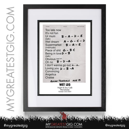 Wet Leg - Manchester - October 23rd 2021 Recreated Setlist Poster