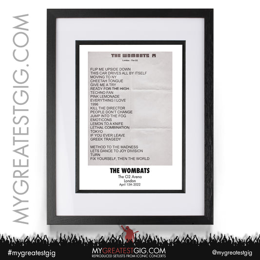 The Wombats - London - April 15th 2022 Recreated Setlist Poster