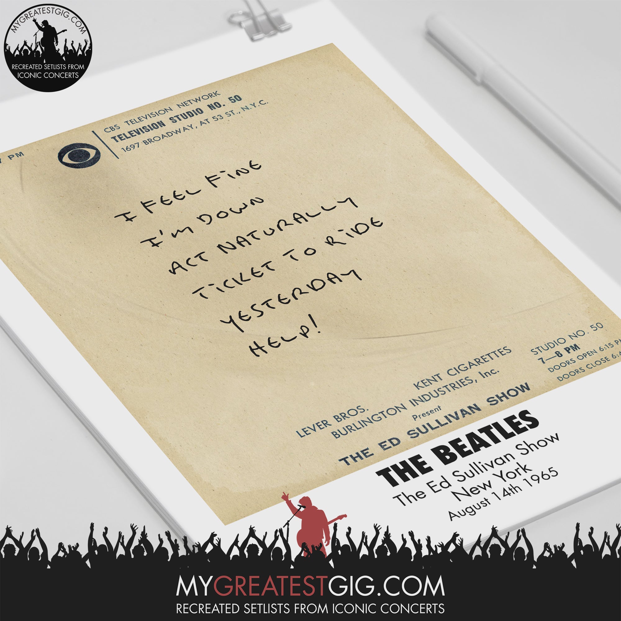 The Beatles Ed Sullivan Aug 14th 1965 Recreated Setlist Poster – My  Greatest Gig